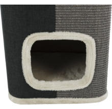 Detailansicht eines Katzenkratzbaums mit Höhle und Sisaloberfläche