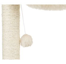 Ausschnitt eines Katzenkratzbaums mit Sisalstamm und Spielzeug