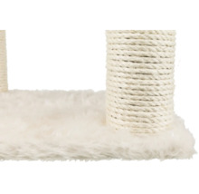 Detailansicht eines Katzenkratzbaums mit Sisalstamm und Plüschbezug