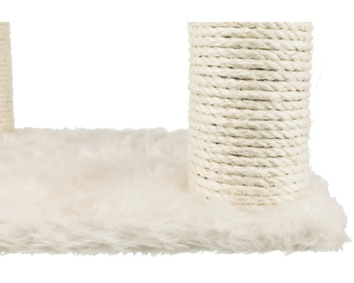 Detailansicht eines Katzenkratzbaums mit Sisalstamm und Plüschbezug