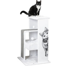 Chat sur un arbre à chat à plusieurs niveaux avec motif de chat