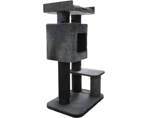 Arbre à chat gris avec surfaces de couchage et niche