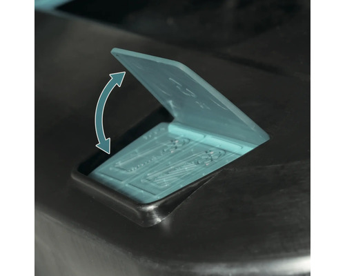 Geschirrspülerfach für Reiniger mit geöffnetem Deckel