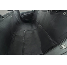 Schwarze Autoschondecke zum Schutz des Rücksitzes vor Schmutz und Beschädigungen.