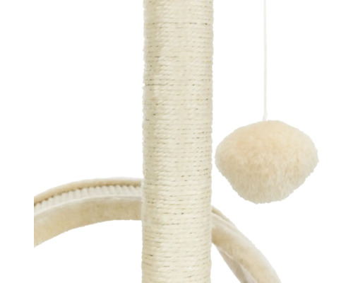 Vue détaillée d'un arbre à chat avec tronc en sisal et balle de jeu