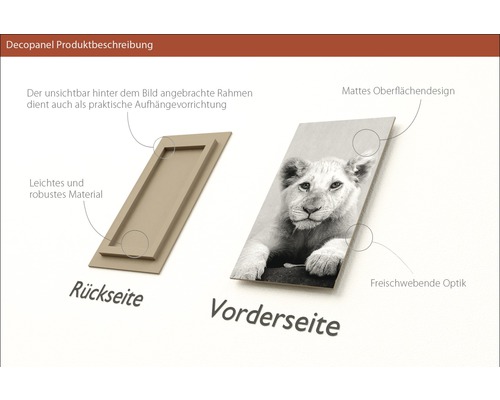 Decopanel Produktbeschreibung mit Vorder- und Rückseite