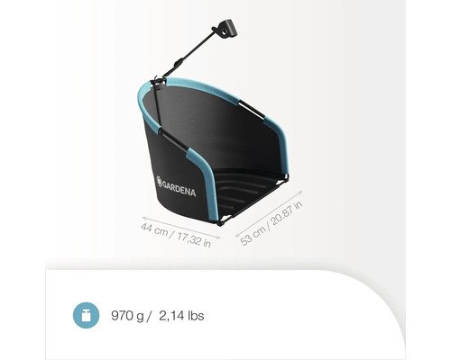 Support de sac à déchets de jardin Gardena avec logo Gardena, dimensions 44 x 53 centimètres, poids 970 grammes