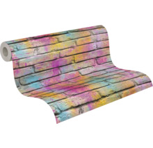 Rouleau de papier peint avec motif de briques multicolores