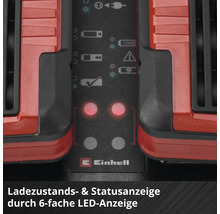 Einhell Logo. Statusanzeige des Akkus durch LED Anzeige.