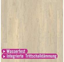 Nahaufnahme von wasserfestem Laminat mit integrierter Trittschalldämmung.