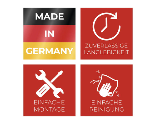 Caractéristiques du produit : Fabriqué en Allemagne, Fiabilité, Durabilité, montage facile, nettoyage facile