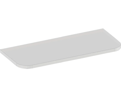 Tablette rectangulaire blanche avec coins arrondis.