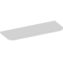 Tablette de meuble rectangulaire gris clair avec coins avant arrondis.