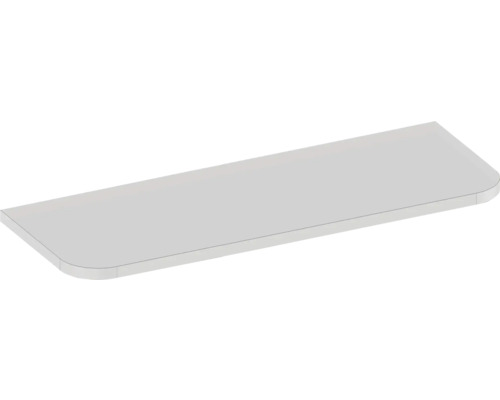 Tablette de meuble rectangulaire gris clair avec coins avant arrondis.