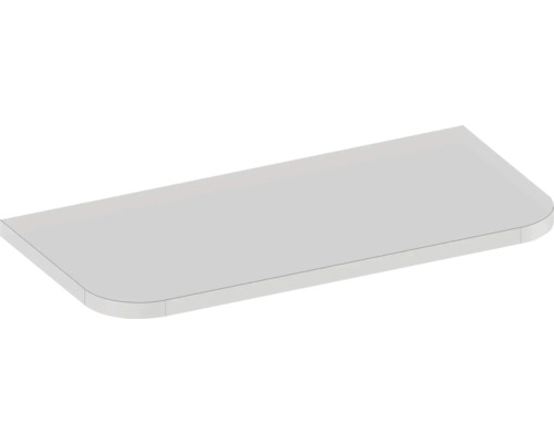 Tablette d'étagère rectangulaire blanche avec coins arrondis.