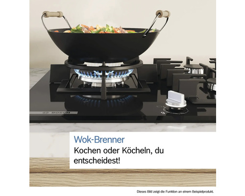 Bosch Kochfeld mit Wokbrenner und schwarzer Glasoberfläche