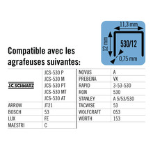 Agrafeuses compatibles avec informations sur les agrafes et logo J.C. Schwarz