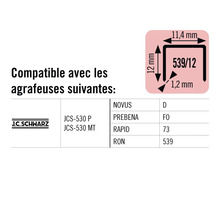 Informations sur la compatibilité des agrafes J C Schwarz avec différentes agrafeuses