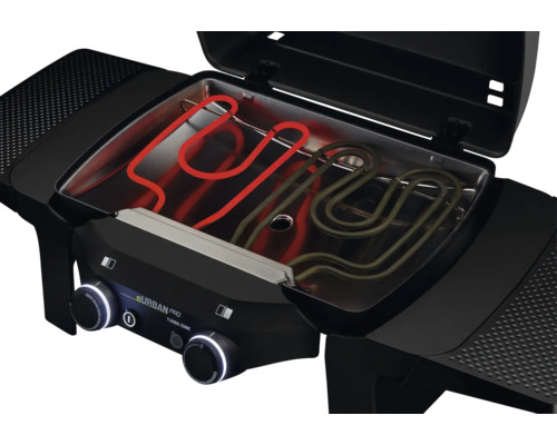 Elektrischer Grill mit offenem Deckel und Heizelementen