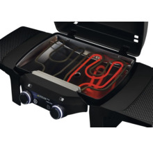 Elektrogrill mit offenem Deckel und sichtbaren Heizelementen