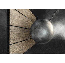 Panneau décoratif aspect bois et boule de démolition