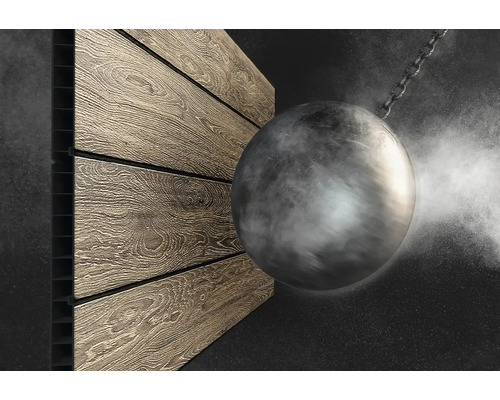 Panneau décoratif aspect bois et boule de démolition