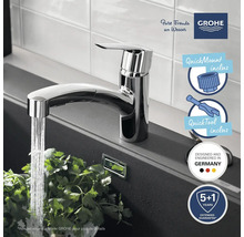 Robinet de cuisine Grohe avec eau courante dans un évier