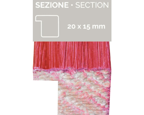 Detailansicht einer Sockelleiste, Abmessung 20 x 15 mm