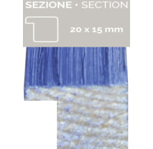 Detailansicht einer Holzleiste mit den Maßen 20 x 15 mm.