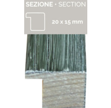 Profilquerschnitt eines Bilderrahmens mit den Maßen 20 x 15 Millimeter