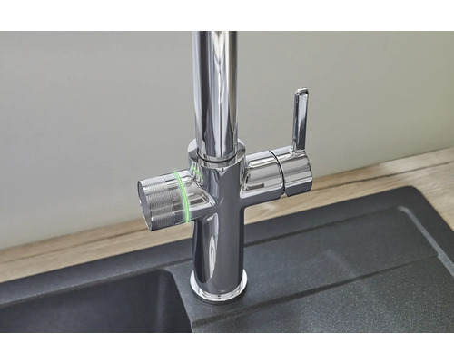 Küchenarmatur mit separatem Trinkwasserhahn montiert in einer Spüle