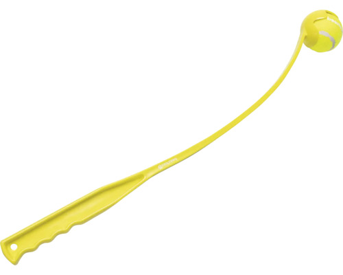 Gelbe Ballschleuder für Hunde mit Tennisball