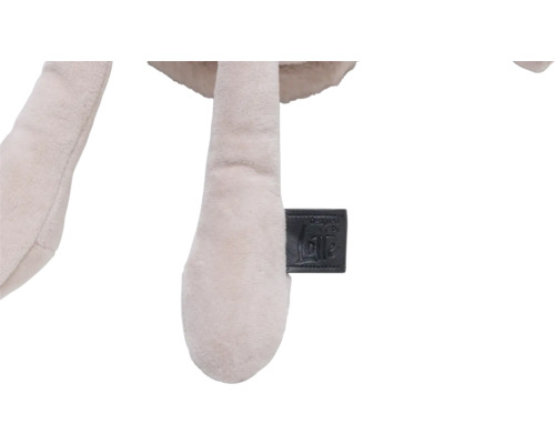 Nahaufnahme eines Stofftieres mit Firmenlogo