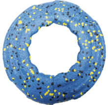 Blauer Hundespielzeugring mit gelben und schwarzen Flecken