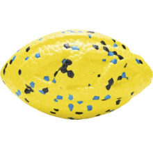 Gelber Spielball mit blauem und schwarzem Muster
