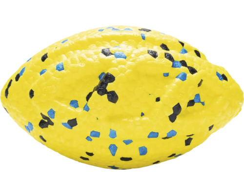 Gelber Spielball mit blauem und schwarzem Muster