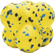 Gelber Hundeball mit blauen und schwarzen Flecken
