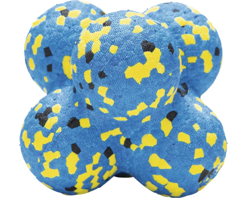 Blaues Hüpfspielzeug mit gelben und schwarzen Mustern
