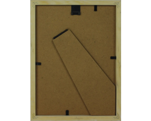 Rückseite eines Bilderrahmens mit Aufsteller und Aufhängevorrichtung