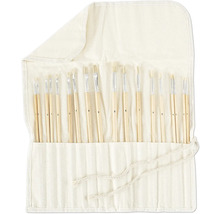 Set de pinceaux dans un sac en tissu clair, rangés par numéros