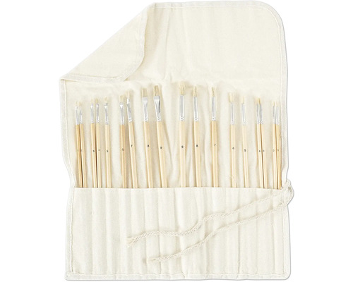 Set de pinceaux dans un sac en tissu clair, rangés par numéros