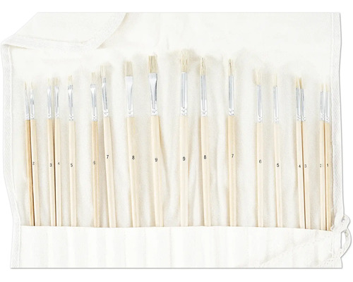 Ensemble de pinceaux de différentes tailles dans une trousse en tissu