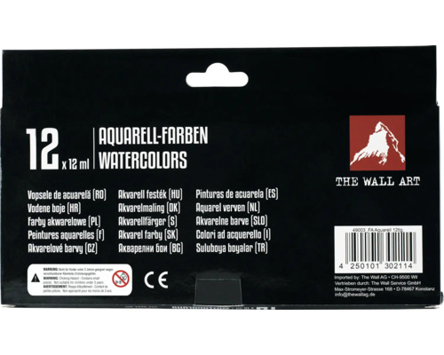 Ensemble de peintures aquarelles avec 12 couleurs