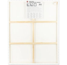 Rückseite einer weissen Leinwand auf einem Holzrahmen, Grösse 100 mal 120 Zentimeter