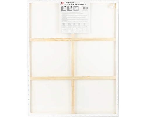 Rückseite einer weissen Leinwand auf einem Holzrahmen, Grösse 100 mal 120 Zentimeter