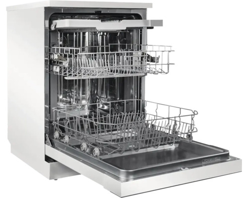 Lave-vaisselle ouvert avec plusieurs paniers de rangement