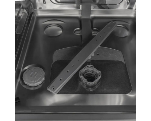 Intérieur d'un lave-vaisselle avec bras d'aspersion, tamis et fermeture