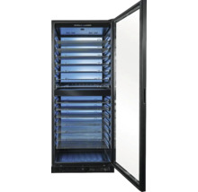 Cave à vin avec porte en verre et plusieurs étagères