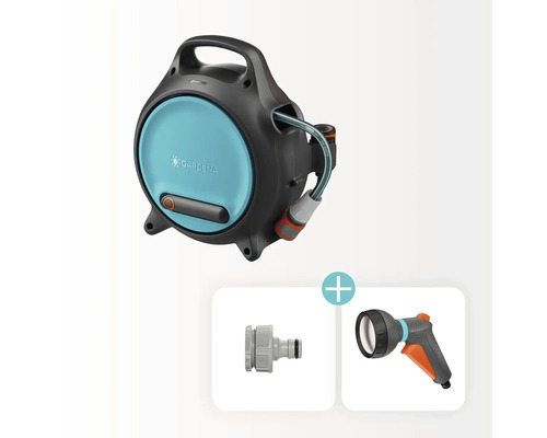 Gardena Wand-Schlauchbox mit Gartenschlauch, Kupplung und Spritze
