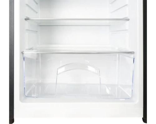 Intérieur d'un réfrigérateur avec étagères en verre et bac à légumes